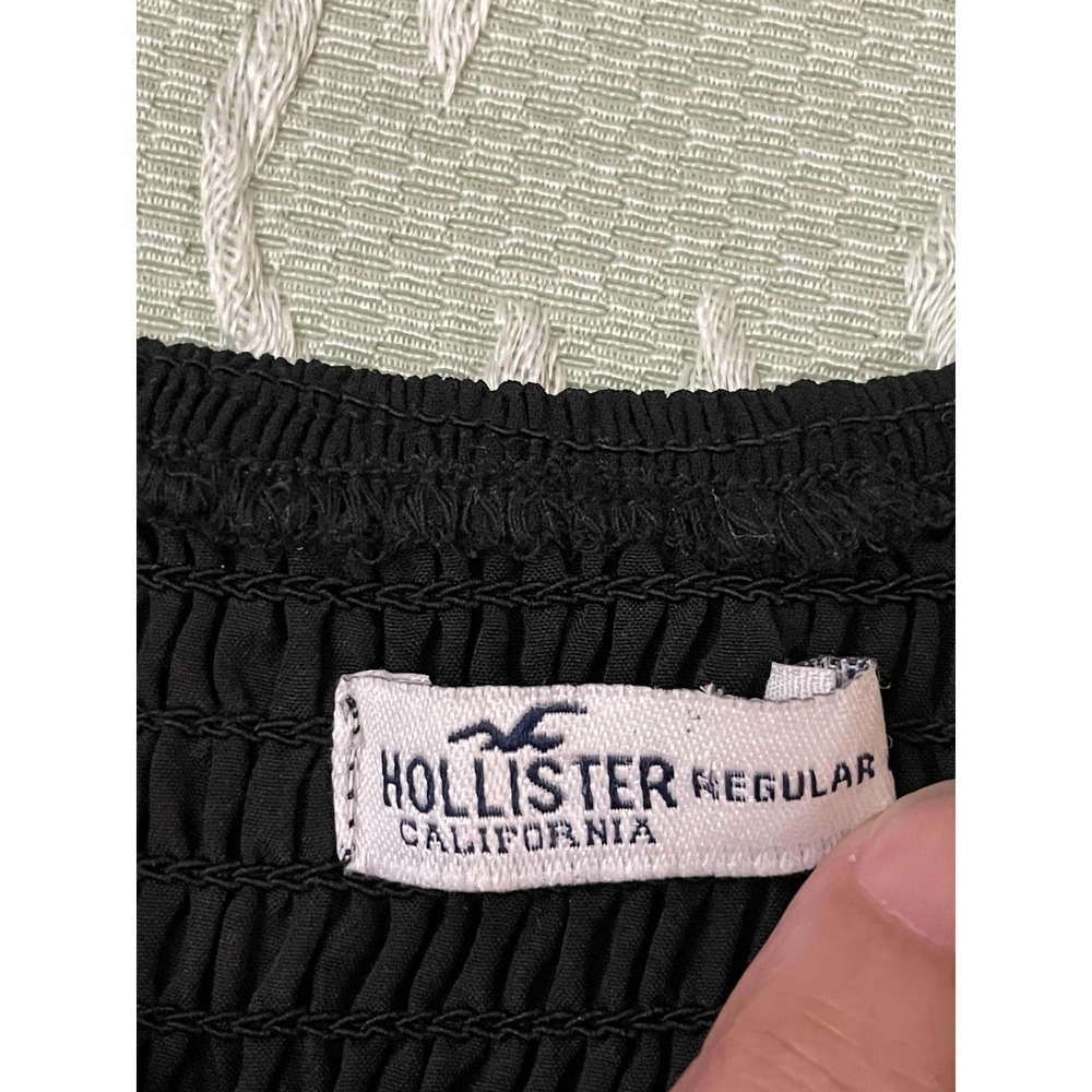 Hollister Dress Womens XS Black Puff Sleeve Smocked Babydoll Mini Ruffle Hem - Picture 4 of 16
